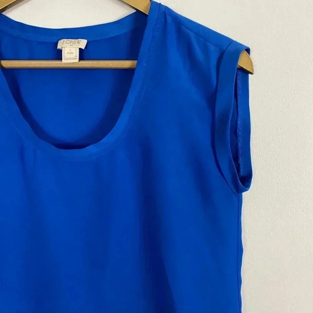 J. Crew Blue Scoop Neck Cuffed Sleeve Top